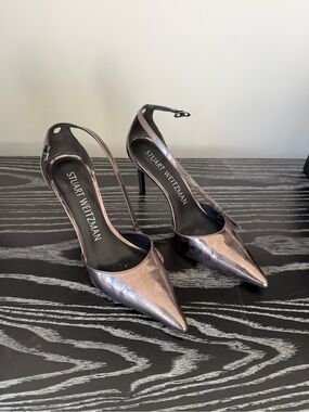 Stuart Weitzman Metallic Bronze Pointed-Toe Slingback Heels